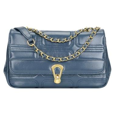 Imagem de Over Earth Bolsa tiracolo de couro acolchoada para mulheres, bolsa de ombro moderna, pequena bolsa de corrente, Azul clássico