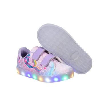 Imagem de Tênis Infantil Led Feminino Sereia Cano Baixo Casual +Chinelo+Tictac+P