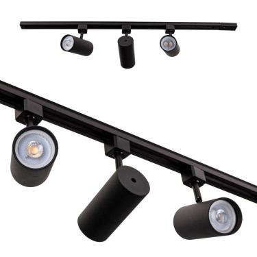 Imagem de Trilho Eletrificado 1m + 3 Spot Preto + 3 LED Branco Quente Par20 ST2299