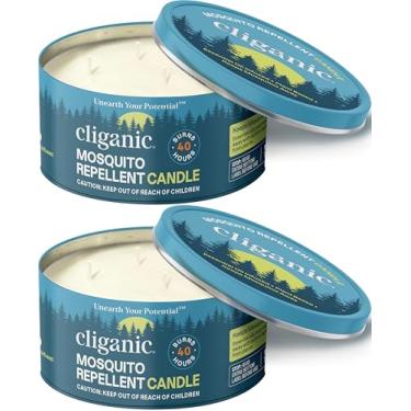 Imagem de Cliganic Vela repelente de mosquitos natural (grande 623 g, pacote com 2) | Citronela, sem DEET, óleo essencial infundido para atividades ao ar livre, acampamento | Queima 18 horas