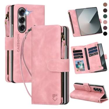 Imagem de CAESBON Capa carteira para Samsung Galaxy-Z-Fold-6: com compartimentos para cartão com bloqueio RFID (6 cartões) e suporte oculto para caneta S | Capa protetora para celular de couro PU macio com
