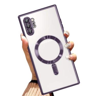 Imagem de AIGOMARA Capa magnética para Samsung Galaxy Note 10 Plus [protetor de lente de câmera embutido] Capa transparente de TPU macio antiarranhões à prova de choque para mulheres e homens - roxa