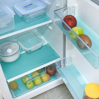 Imagem de BOPART 8 peças de forros de geladeira laváveis forros de prateleira de geladeira tapetes para freezer prateleiras de vidro armários de cozinha armários gavetas (45 cm x 29 cm, azul)