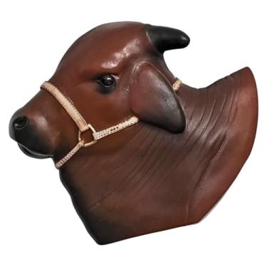 Imagem de Quadro Cabeça Busto De Boi Parede Resina Branco Cinza Bege (Marrom)