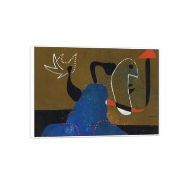 Imagem de Joan Miró Imagem de arte de parede em tela - reprodução de obras de arte famosas abstratas - pinturas com moldura branca para decoração de sala de estar (mulher sentada) 30 x 40 cm - 12 x 16 pol