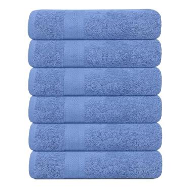 Imagem de KAHAF COLLECTION Pacote com 6 toalhas de banho 68 x 137 cm, 100% algodão, maior e mais leve, mais rápido de secar, super macio e absorvente, perfeito para banheiro (azul, pacote com 6 (68 x 137 cm)