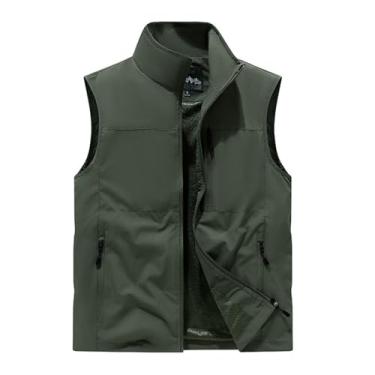 Imagem de Colete De Pesca Respirável De Malha Masculina, Colete Masculino Plus Size Com Zíper E Sem Mangas Para Caça E Pesca Com Bolsos, Jaqueta Trabalho Para Viagem E Fotografia Ao Ar Livre(Military green,Smal