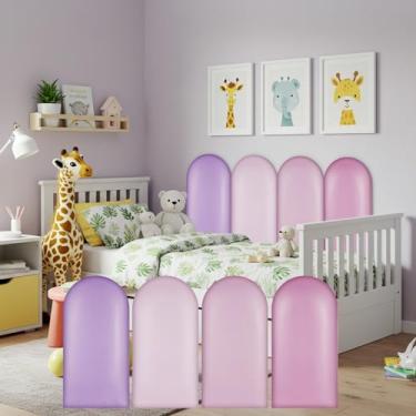 Imagem de Jetec 4 peças de estofamento de parede para crianças com autismo para sala de jogos anticolisão 3D 15,19 x 19,8 cm. Painéis de parede estofados para cabeceira de cama (série roxa)