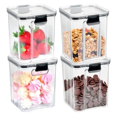 Imagem de Kit 4 Potes Herméticos 950ml | Porta Mantimentos Temperos Condimentos | Organizador Empilhável Cozinha Armário | BPA Free | Armazenamento em Geladeira Freezer | Tipo Acrílico
