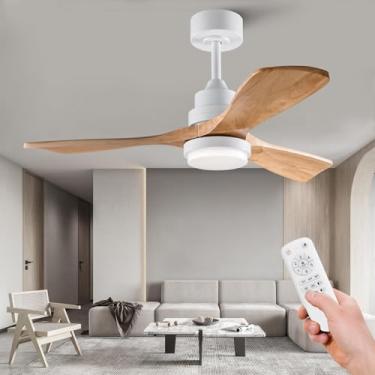 Imagem de BOOMJOY Ventilador De Teto De 42'' Com Luzes E Controle Remoto, Motor Dc Reversível Silencioso De 6 Velocidades, Ventilador De Teto De Madeira De 3 Lâminas Para Ambientes Internos E Externos Para Sa