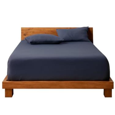 Imagem de Decolab Jogo de Lençol Malha 100% Algodão Extra Macio - Roupa De Cama Antiácaro, Inclui Lençol Com Elástico (Forro) E Fronhas (Azul-marinho, Casal Simples)