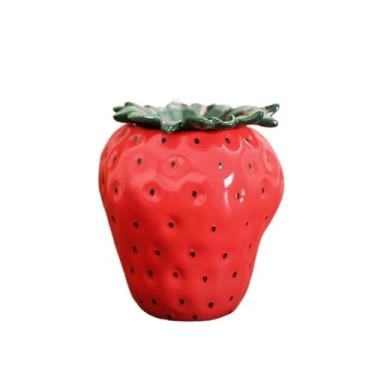 Imagem de Cinzeiro Cinzeiro de cerâmica em formato de morango, decoração e organizador de cigarros para casa, sala de estar e escritório. Cinzeiro de Mesa(Red)