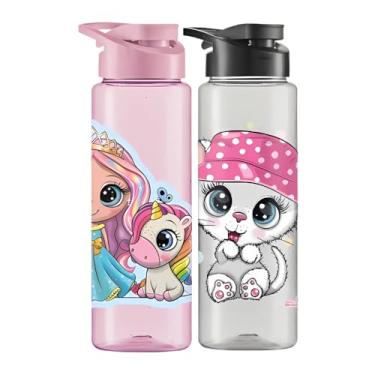 Imagem de Kit 2 Garrafinhas De Agua Squeeze infantil 750ml Esporte Escritório Escola Personalizado Diversos (DUO GLITTER)