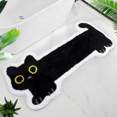 Imagem de NIGOWAYS Tapete de banheiro - Tapete de banho de gato felpudo, tapete de banho longo grande para gatos pretos, tapetes de banho macios absorventes e antiderrapantes para banheiro e chuveiro, tapetes