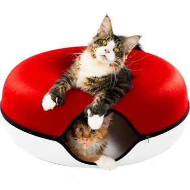 Imagem de Cattasaurus Peekaboo Caverna para gatos, extra espaçosa para vários e grandes gatos, camas de gato removíveis para arranhões para gatos internos, cama de túnel lavável, túnel confortável para gatos