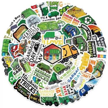 Imagem de Adesivos de caminhão de lixo |50 peças com tema de classificação de lixo à prova d'água decalques de vinil para garrafas de água, laptop, geladeira, bagagem, copo, computador, celular, skate