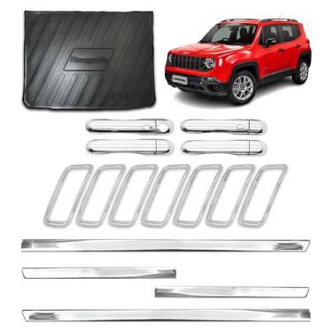 Imagem de Friso Lateral Slim + Protetor de Porta-Malas + Aplique para Grade Dianteira + Capa para Maçaneta C/Keylles 4 Portas adaptável para Renegade 2019 2020 2021 Kit Cromado
