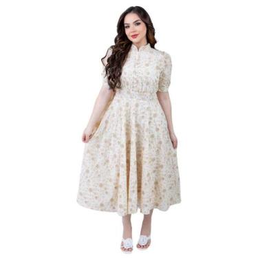 Imagem de Vestido De Lese Midi Feminino Gola Alta Com Botão Manga Princesa - Kop