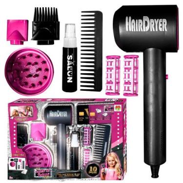 Imagem de Kit Salão De Beleza Vip Infantil Com Secador Que Sopra Bobes Spray E C