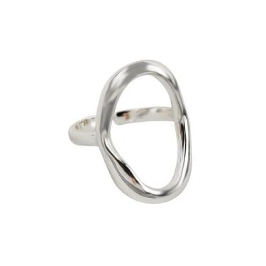 Imagem de FUTIMELY Anéis de declaração oval martelados vazados, anéis abertos de promessa de personalidade oval grande minimalista, anéis de dedo banhados a ouro na moda para mulheres, Liga de aço, Sem pedra