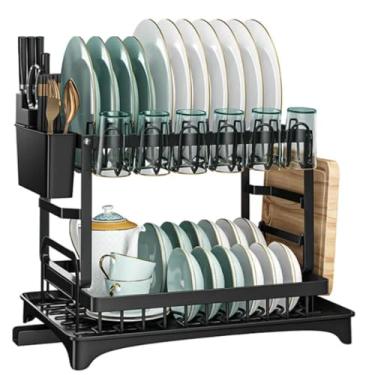 Imagem de Escorredor de Louça 2 Andares em Aço Inox com Suporte para Talheres e Pratos – Compacto e Durável