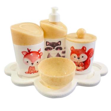 Imagem de Kit Higiene Bebê Floresta Encantada c/bandeja MDF - Menino e Menina - 