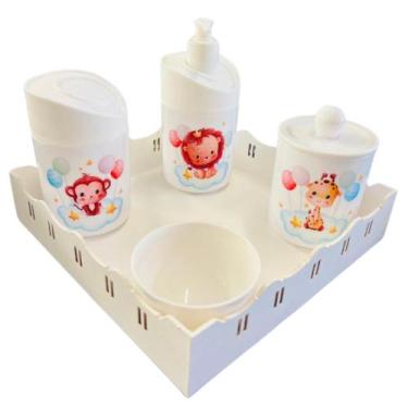 Imagem de Kit Higiene Baby Safari Menino e Menina c/bandeja em MDF - Dóia Kids, 