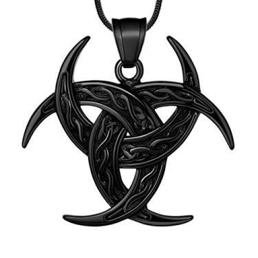 Imagem de Colar de nó celta, pingente viking - chifre de odin triplos nórdicos celta lua crescente de chifre Oden masculino 316L aço inoxidável triskelion amuleto estanho proteção tribal joia triskele viking