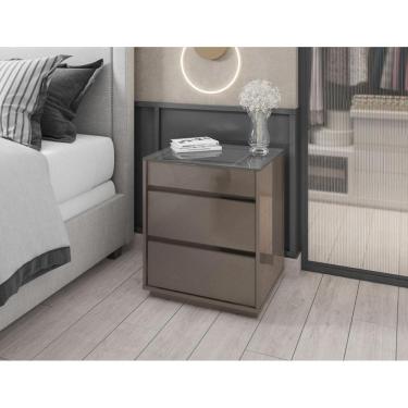 Imagem de Mesa de Cabeceira 3 Gavetas Porta itens Serena Cinza Perola