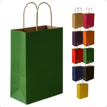 Imagem de Sacola de Presente de Papel Kraft Colorido 21,5x8,5x17,5cm(Verde,50 unidades)