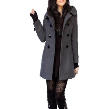 Imagem de Womens Ladies Hooded Trench Coat Outwear Casaco Peacoat Quente Casaco Sobretudo, Coat Grey, 18