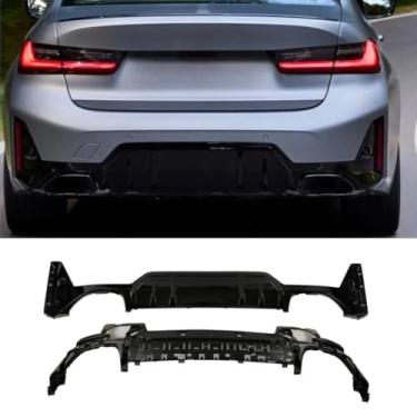 Imagem de Lábio do para-choque traseiro do carro compatível com 3 séries G20 a M340i 2023+ divisor traseiro difusor spoiler corpo kit acessórios para carro (aparência de carbono)