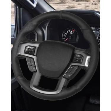 Imagem de Belinous Capa de volante de couro com cadarço, costurada à mão no envoltório, envoltório de direção compatível com Ford 2016 2017 2018 2019 F150 Raptor (preto)