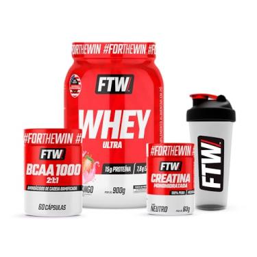 Imagem de COMBO WHEY ULTRA MORANGO (ULTRA 900G+BCAA 60 CÁPS+CREATINA 60g + COQUETELEIRA)