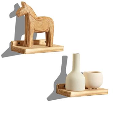 Imagem de Freezing point Conjunto de 2 mini prateleiras flutuantes de parede de madeira natural 10 cm carbonizadas