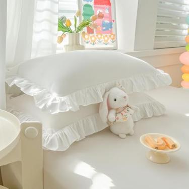 Imagem de SnugLoom Conjunto de 2 fronhas brancas king size, 100% microfibra escovada, babados, branco - Super aconchegante e macio, resistente a rugas, desbotamento, manchas com fronhas envelope 50,8 x 91,4 cm
