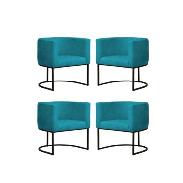 Imagem de Kit 4 Poltronas Reforçada Decorativa Sala Gabriela Base Ferro Preta Suede