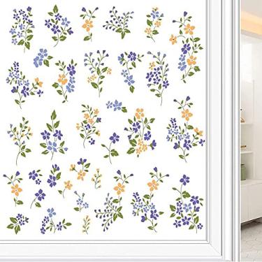 Imagem de Película de janela de privacidade de flores, textura de estilo floral, filme de vidro para sala de estar e escritório em casa, L90 x C 190 cm