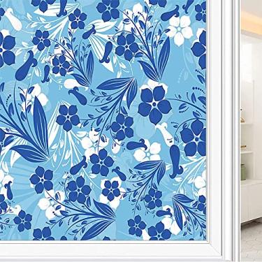 Imagem de Película de janela de privacidade de flores, textura de estilo floral, filme de vidro para sala de estar e escritório em casa, L90 x C 190 cm