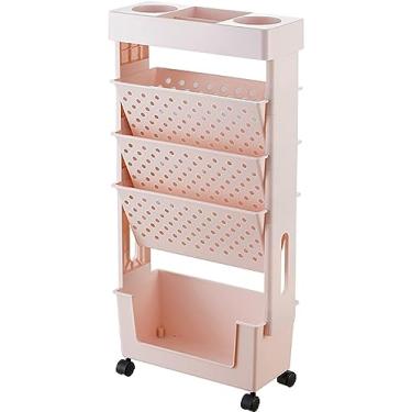 Imagem de Carrinho De Livros, Estante Móvel Com Rodas, Estantes De Livros Multicamadas, Armazenamento De Dupla Face, Caminhão De Livros, Quarto Infantil, Casa Escola, Escritório, Livro, Ca, Pink
