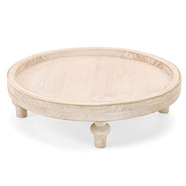 Imagem de NIKKY HOME Bandeja decorativa de madeira rústica redonda branca, decoração de mesa de centro rústica de 30,4 cm para cafeteria, balcão de cozinha, mesa de sala de jantar