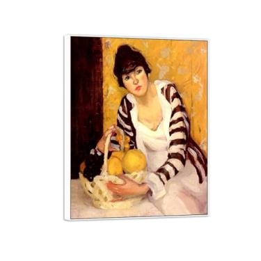 Imagem de MUHJDYC Jane Peterson Canvas Wall Art - Pôster de pintura famosa reprodução - quadro branco para decoração de sala de estar (menina com frutas) 20x25cm-8x10in