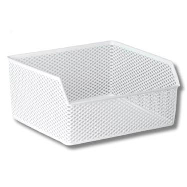 Imagem de Caixa Organizadora Multiuso Em Plástico Vazado sem tampa - Ideal para Cozinha Banheiro Escritório ou Armário Tamanho 32x29x15cm Cor Branca