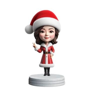 Imagem de Papai Noel personalizado - Bobblehead de senhora com chapéu feito à mão a partir de sua foto, ideal para mãe, irmã, amiga, decoração de mesa festiva para compartilhar a alegria do feriado