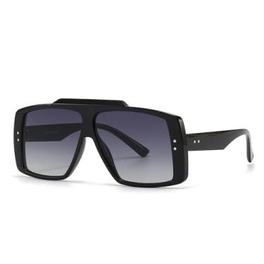 Imagem de Óculos de sol de armação grande femininos vintage grandes óculos de sol masculinos fashion luxo flat top amarelo tons escuros, C2, tamanho único