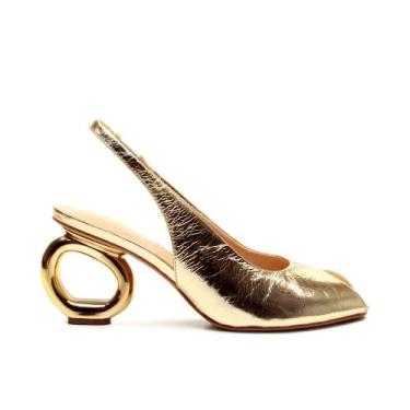 Imagem de Slingback Peep Toe Couro Ouro Light Cecconello 2771001-2, 36, Ouro lig