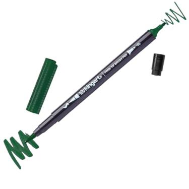 Imagem de KINGART Caneta esferográfica TT106-1 PRO Twin-Tip Dark Green Color 445 Series Single Brush Pen Artist, ponta dupla e ponta fina, tinta não tóxica à base de água, verde escuro