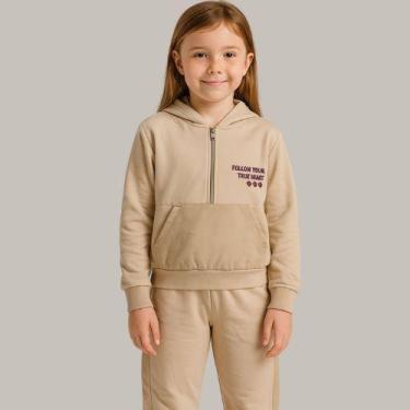 Imagem de Conjunto Feminino Infantil com Capuz e Zíper Kely & Kety, 12, Beige