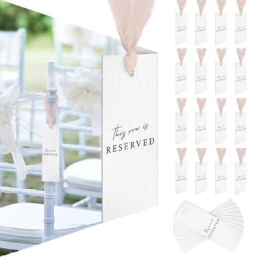 Imagem de Clabby Pacote com 12 cadeiras reservadas, placas para pendurar com fita para recepção de casamento, festa, restaurante, esta fileira é sinalização reservada para eventos de igreja de casamento