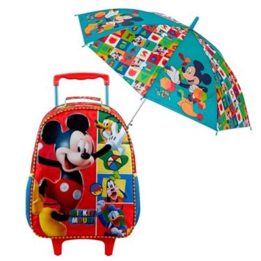 Imagem de Kit Mochila com Rodinhas Infantil Micke com Guarda-Chuva Ideal para Escola Creche e Passeios 14 Laranja